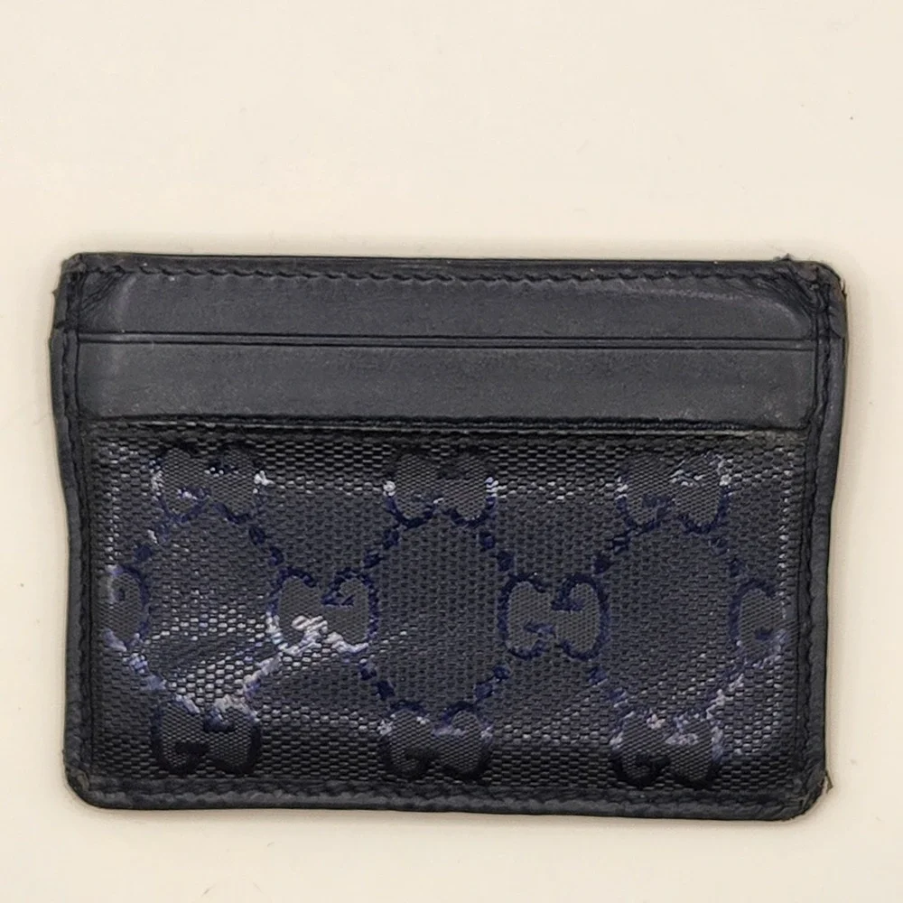 GUCCI GG Supreme Monogram Card Holder Case Navy Blue Black Compact Mens